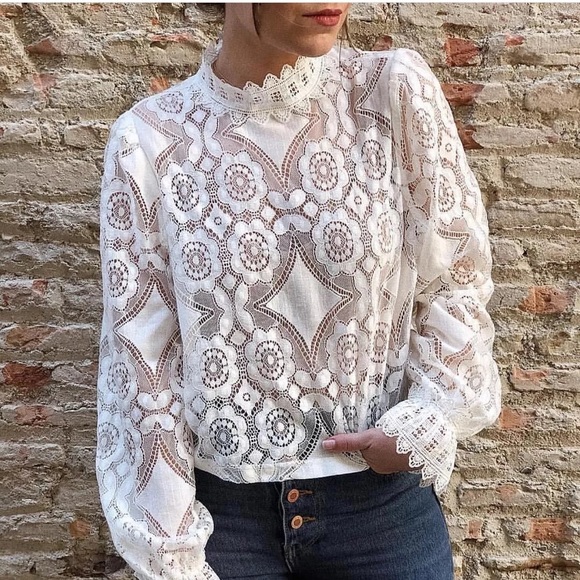 🆕 VICTORIAN LACE  HIGH NECK PUFF SLEEVE BLOUSE - Picture 10 of 10